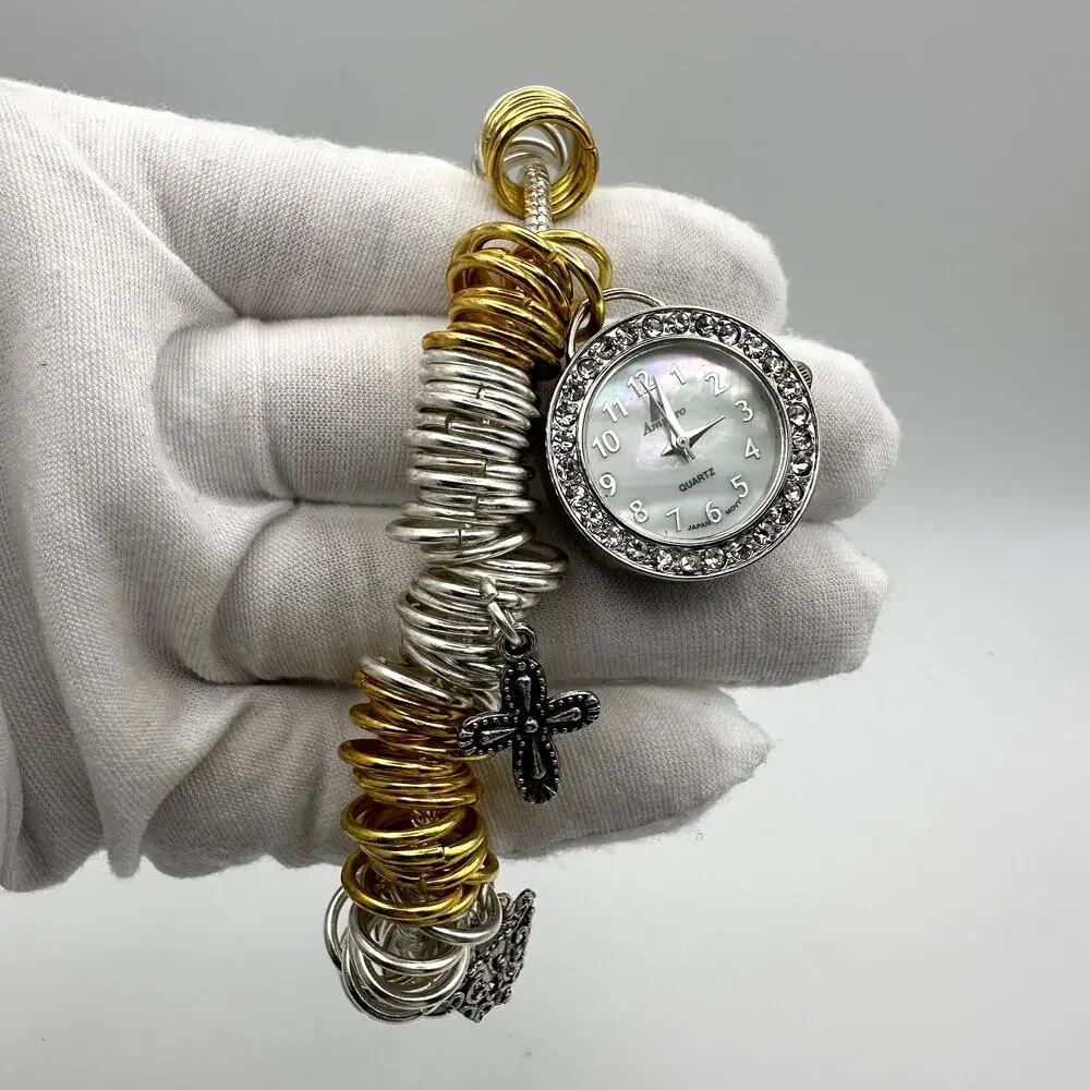 Amparo Quartz Jewelry Watch Stretch Coil Bracelet Silver Gold
